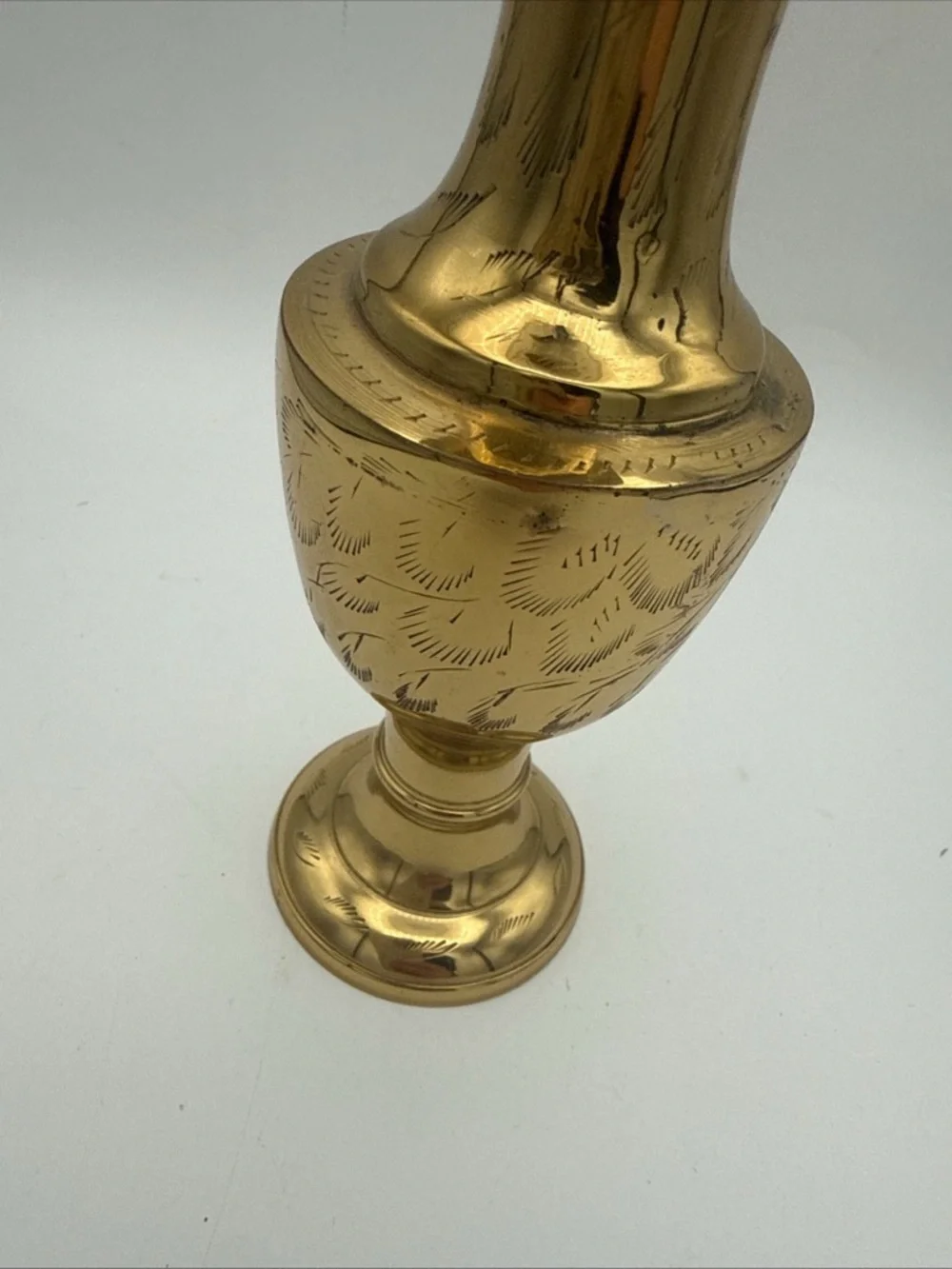 VTG Brass etched Leaf Design Flared Rim 7.75” Vase India